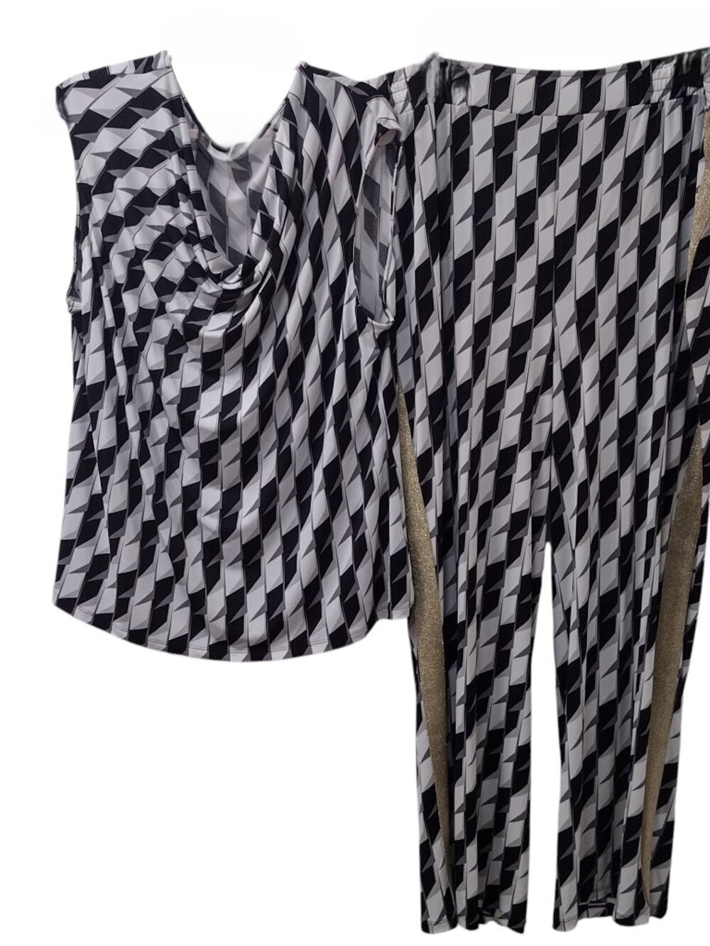 Iman 2pc Top and Pant Set, Size 2X, Black/White/Gray/Gold